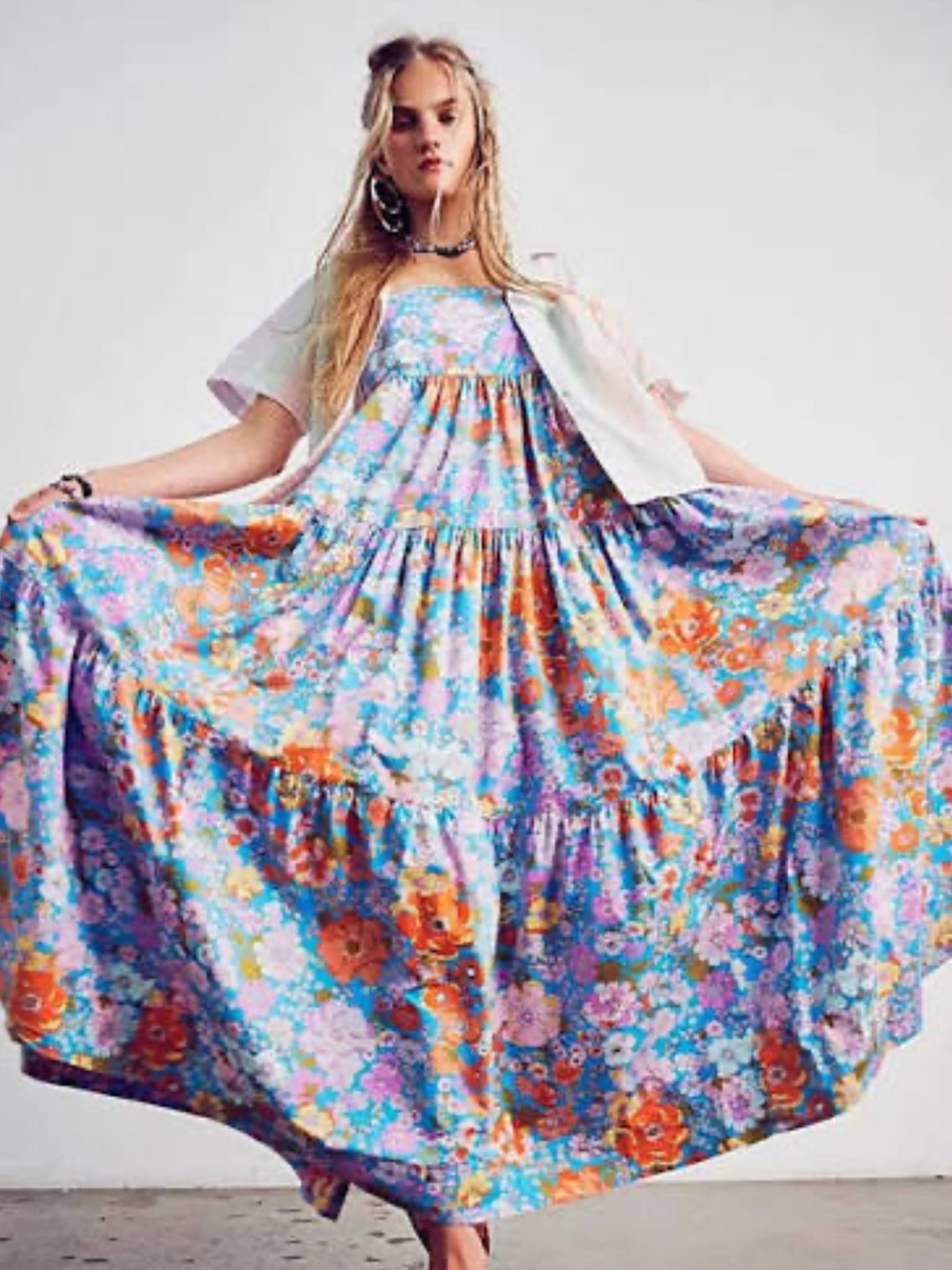 Free People + Park Slope Maxi Dress in BlueBell Combo - Picture 2 of 10